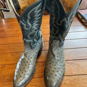 Tony Llama Full Quill Gray Ostrich Cowboy Boots size 9.5